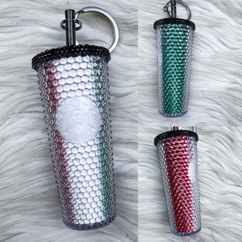 Starbucks Kuwait National Day Green Silver Red Studded Ornament Keychain NEW
